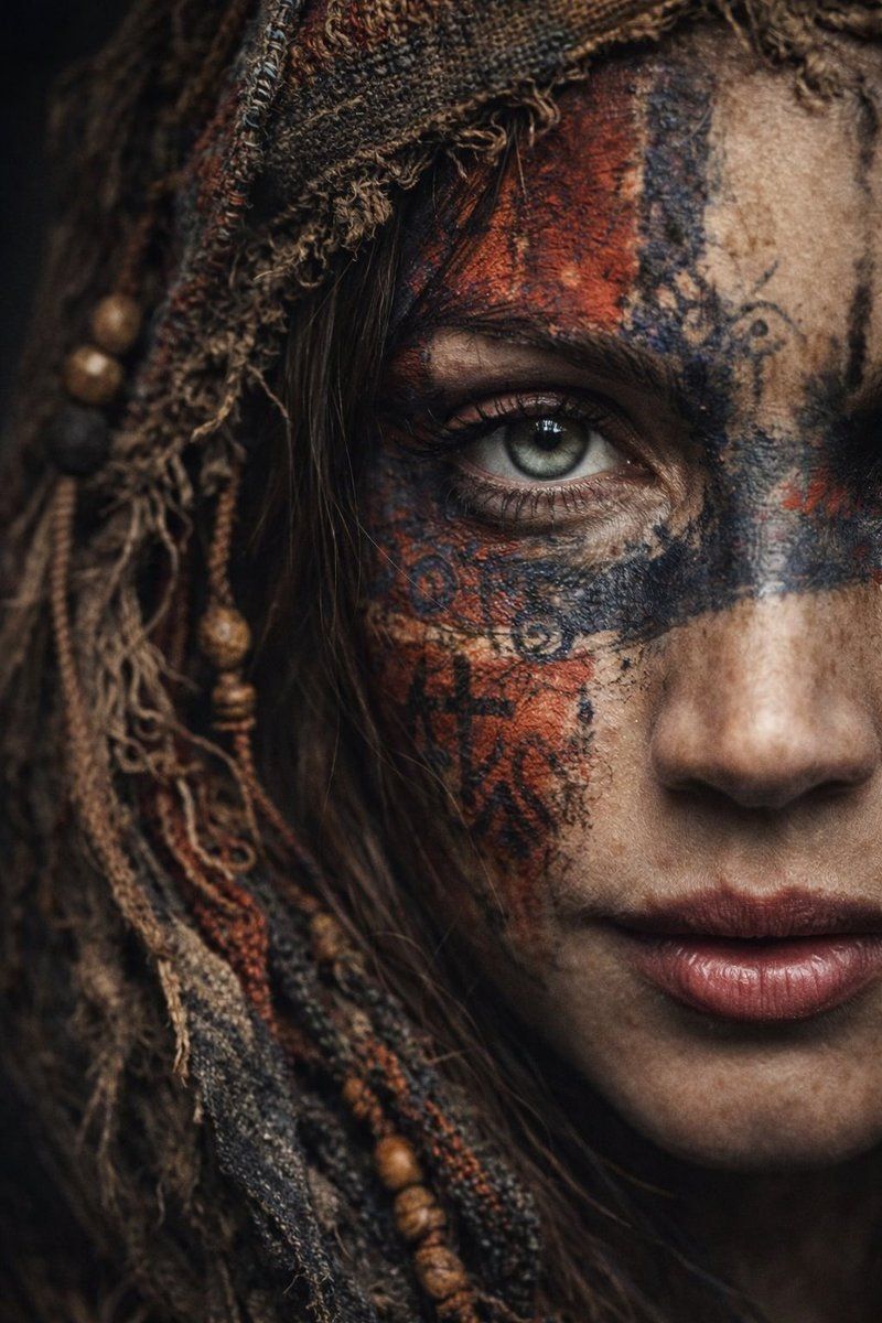 Half of her face visible